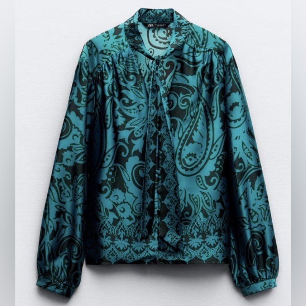 NWOT Zara Turquoise Printed Blouse